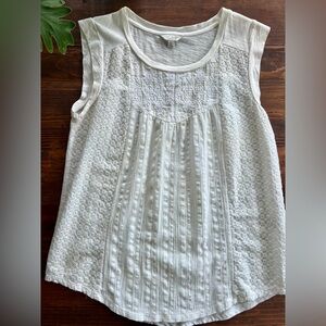 Lucky Brand White Eyelet Pintuck Sleeveless Tank Top